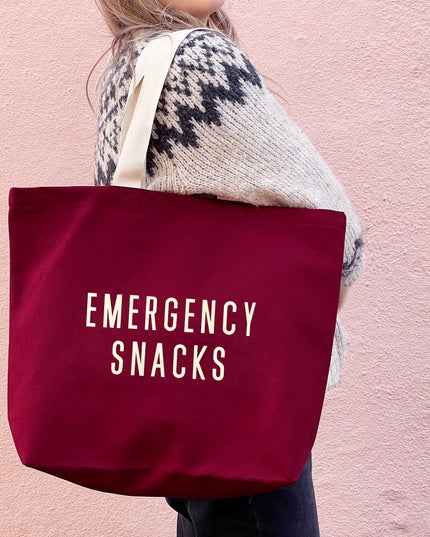 Emergency Snacks - Burgundy Canvas Tote Bag