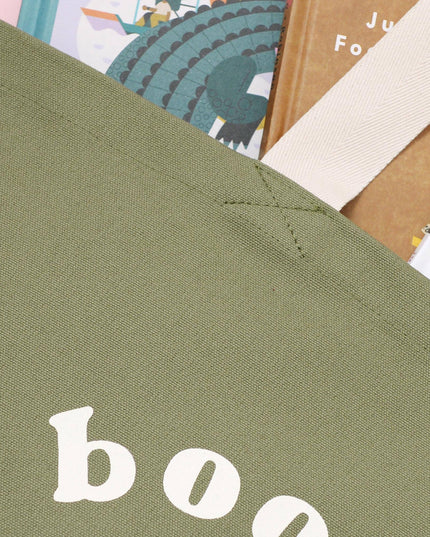 Books & Snacks - Olive Green Canvas Tote Bag