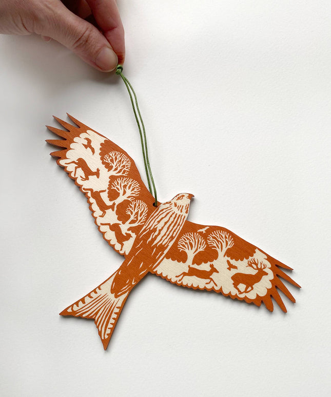 Screenprinted Wooden Decoration - Red Kite