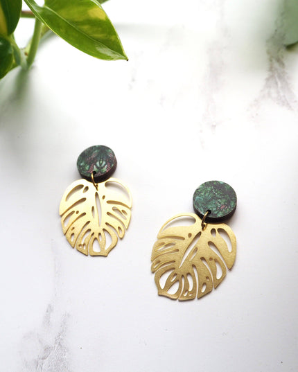 Monstera Leaf Drop Earrings - Gold