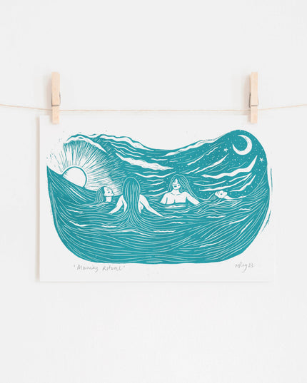 Morning SWIM Riso Print. *sea swim, wild swim, friends*