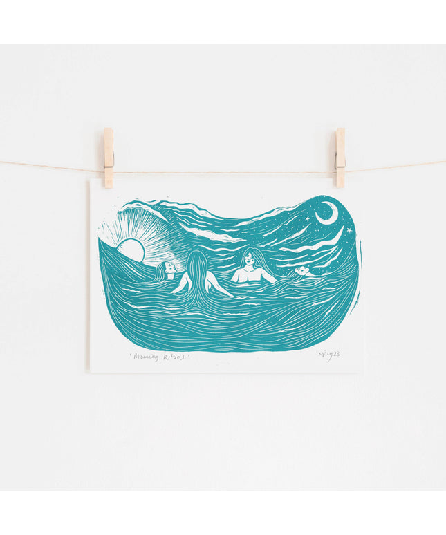 Morning SWIM Riso Print. *sea swim, wild swim, friends*
