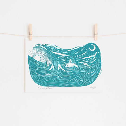 Morning SWIM Riso Print. *sea swim, wild swim, friends*