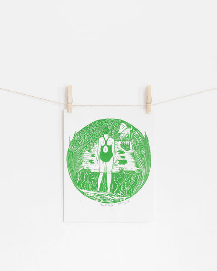 Pond SWIM Dip Riso Print *wild swim, swimmer, rivers, nature*