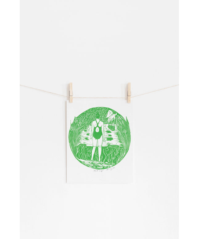 Pond SWIM Dip Riso Print *wild swim, swimmer, rivers, nature*