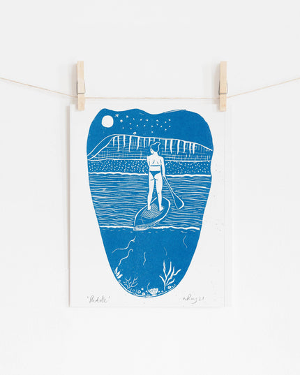 Paddle Riso Print *paddleboard, water, sea, beach, ocean*