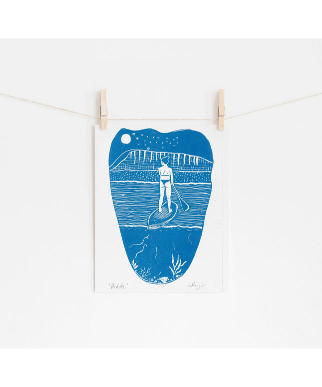 Paddle Riso Print *paddleboard, water, sea, beach, ocean*