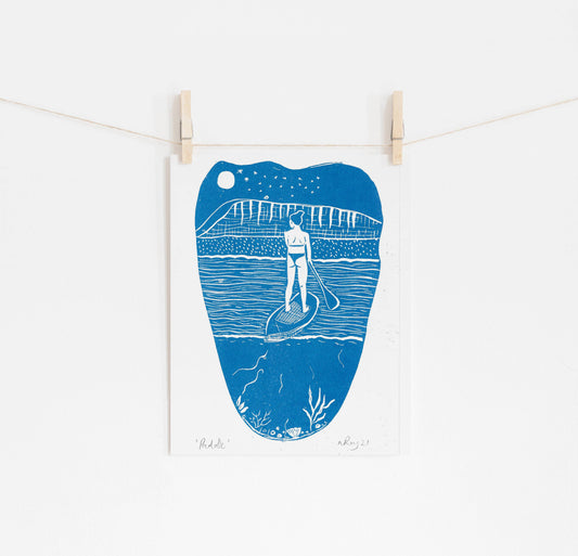 Paddle Riso Print *paddleboard, water, sea, beach, ocean*