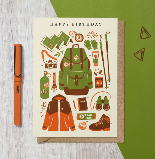 Birthday Card - Hiking Art Card