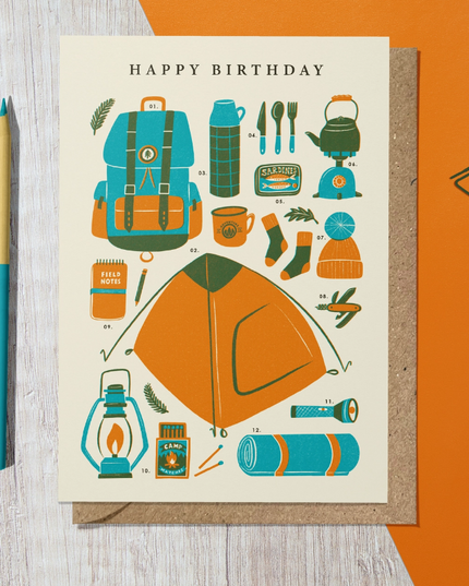 Wild Camping Kit | Outdoor Vintage Style Birthday Card
