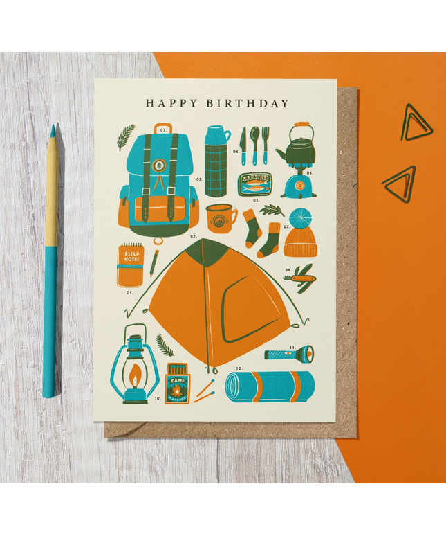 Wild Camping Kit | Outdoor Vintage Style Birthday Card