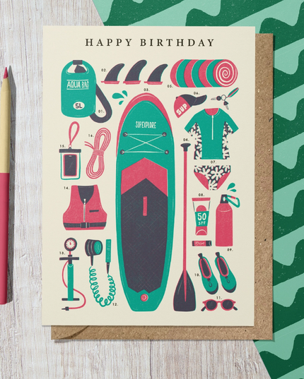 Birthday Card - Paddle Boarding Art Card