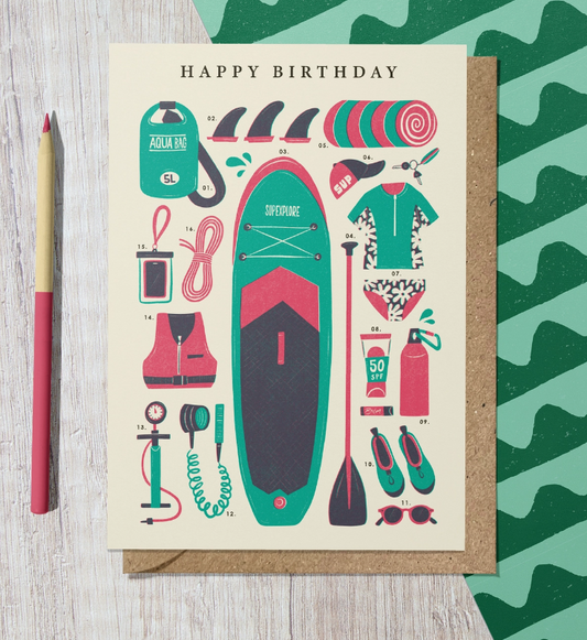 Birthday Card - Paddle Boarding Art Card