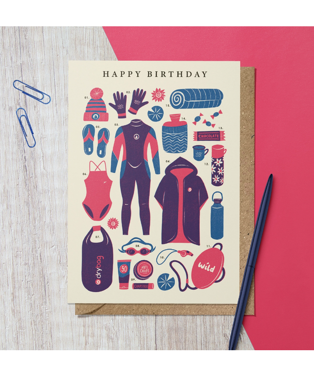 Wild Swimming Kit | Outdoor Vintage Style Birthday Card