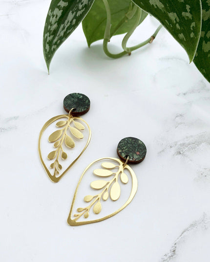 Gold Calathea Makoyana Drop Studs