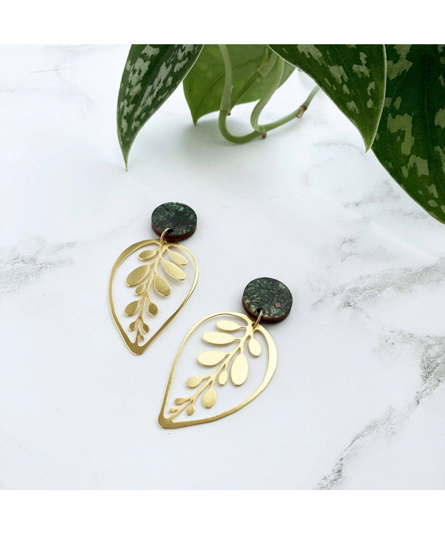 Gold Calathea Makoyana Drop Studs