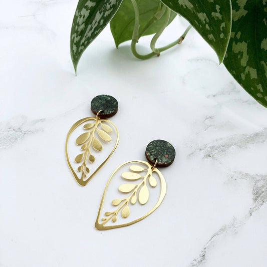 Gold Calathea Makoyana Drop Studs