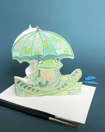 Frog with Umbrella - Die Cut Greetings Card
