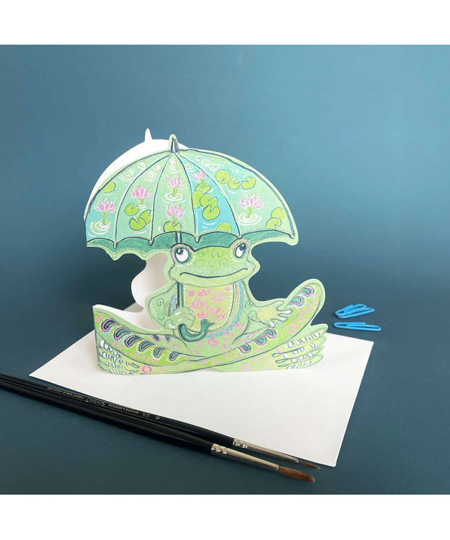 Frog with Umbrella - Die Cut Greetings Card