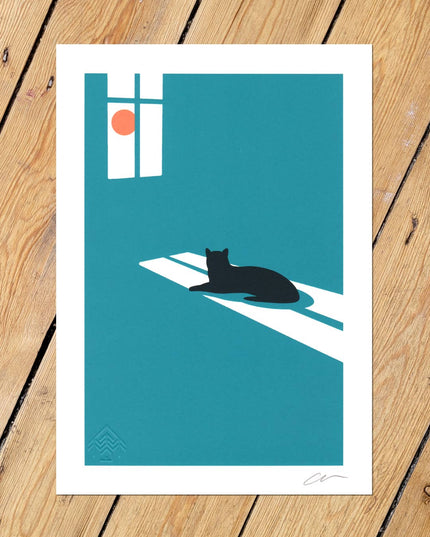 Sunbather, Cat Print, A4 Screenprint