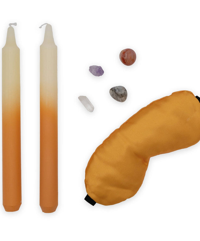 Saje Happy Candle, Crystal & Eye Mask Set - Includes Two Candles And Four Crystal Stones