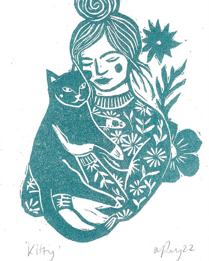 Woman and Cat Riso Print