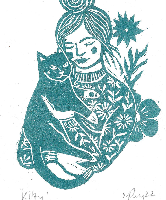 Woman and Cat Riso Print