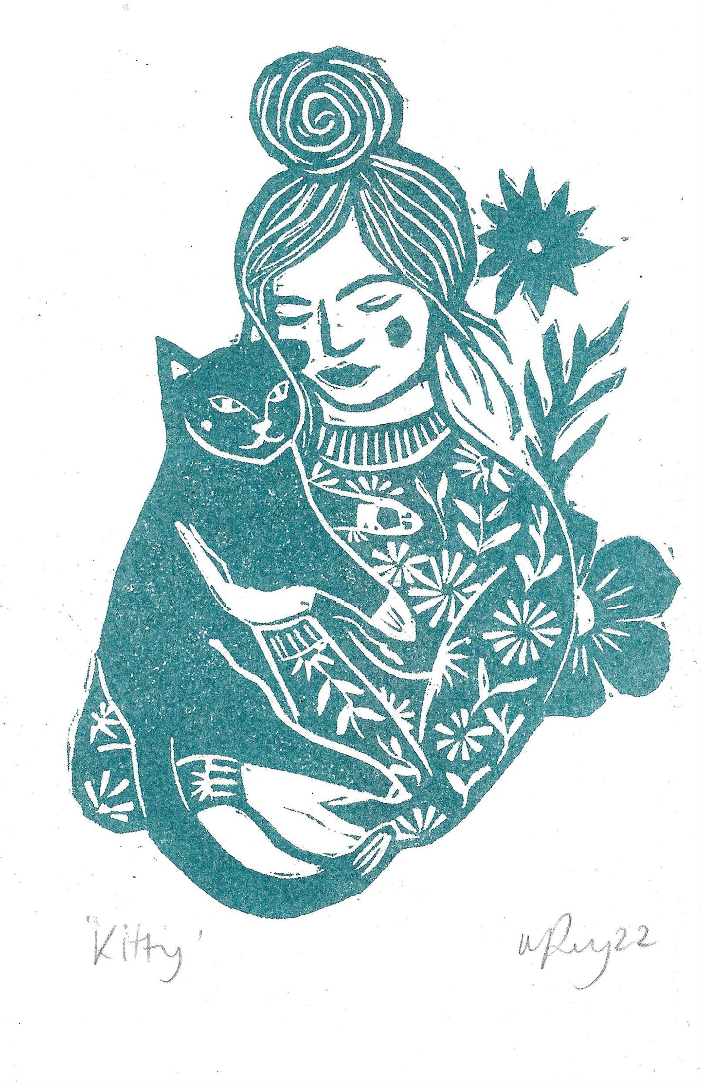 Woman and Cat Riso Print