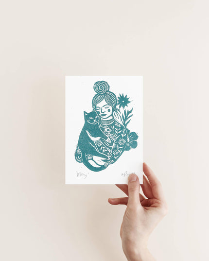 Woman and Cat Riso Print
