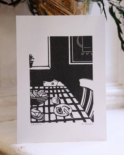 Crusts - A5 Risograph Print - Dog at the table