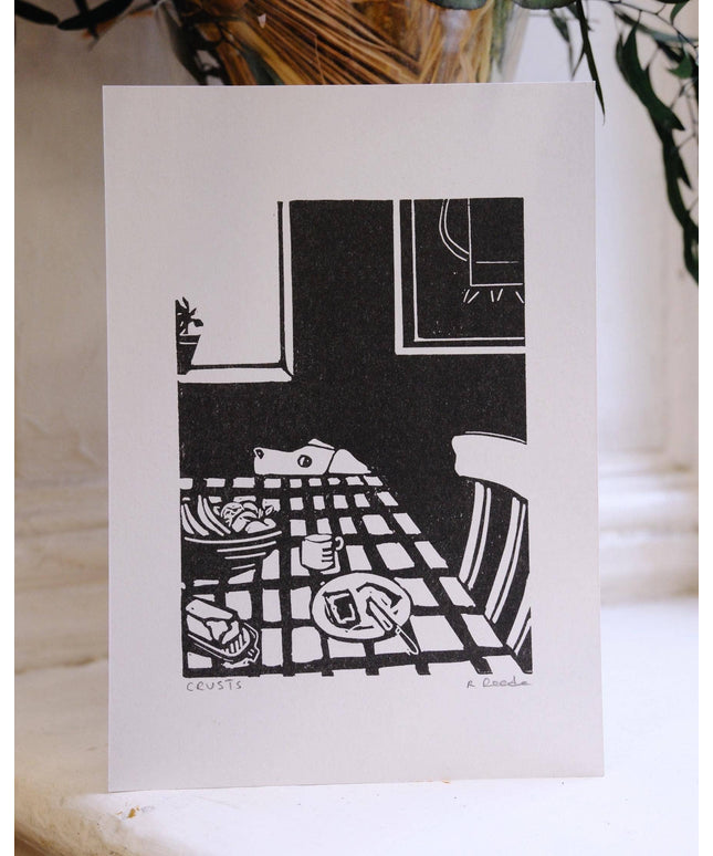 Crusts - A5 Risograph Print - Dog at the table