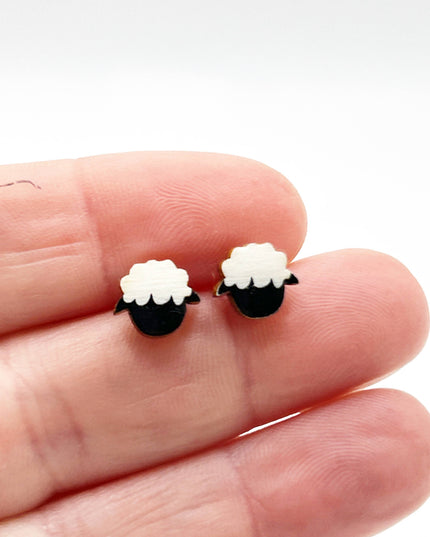 Wooden Sheep STUD Earrings - Handmade in Scotland