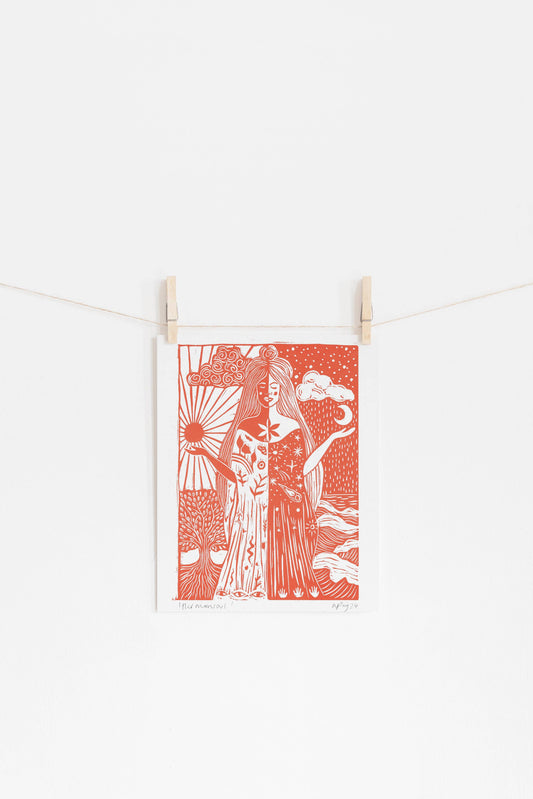Harmonious Riso Print *hippy art, mother earth, boho, gaia*