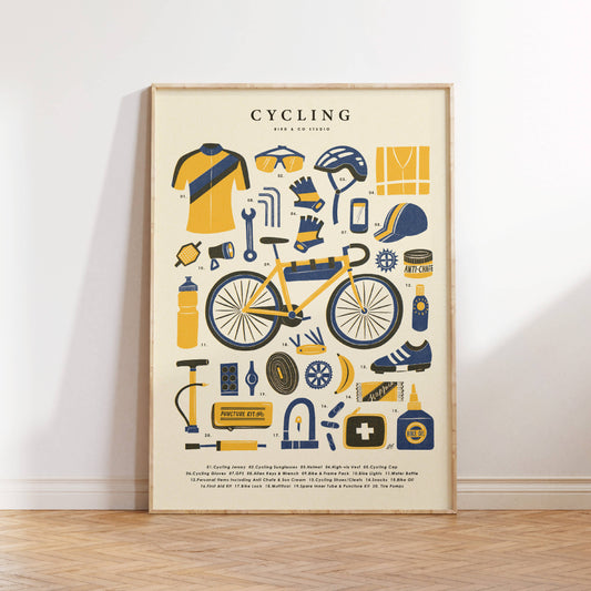 Cycling Bike Kit Essentials | Retro Adventure Art Print