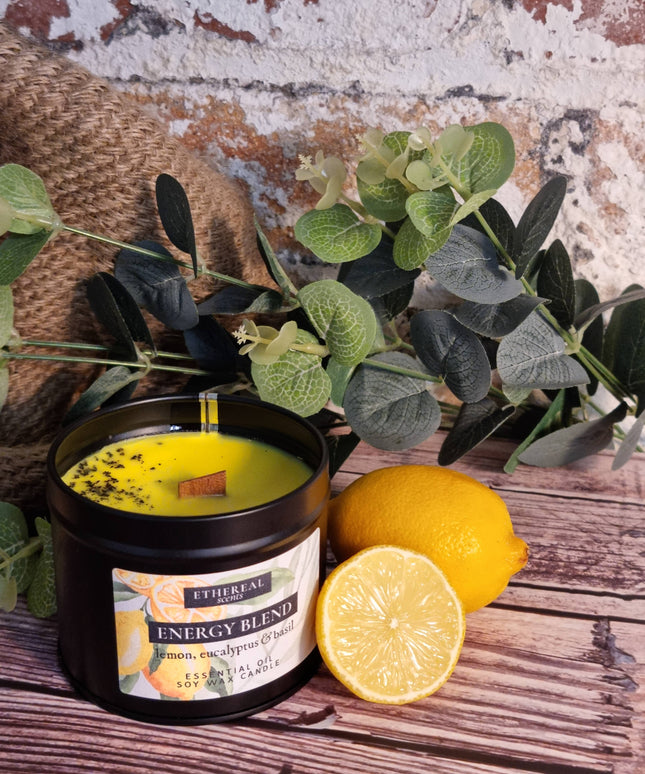 Soy Wax Candle * Energy Blend* Lemon, Eucalyptus & Basil