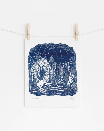 'Beneath The Sea' Riso Print *mermaid art, folklore, under the sea*