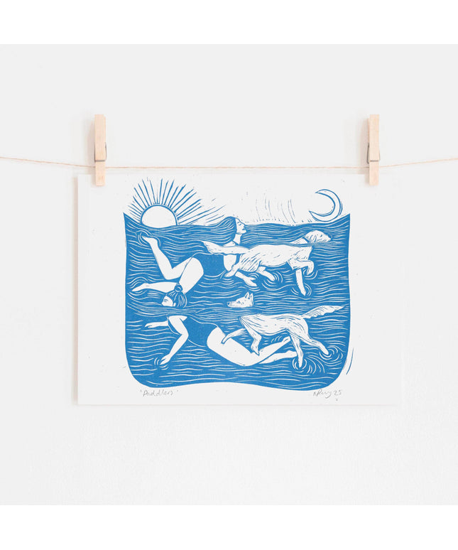 Paddlers Riso Lino Print - Swiiming Love
