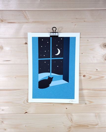 Watching Through The Night, Cat Print