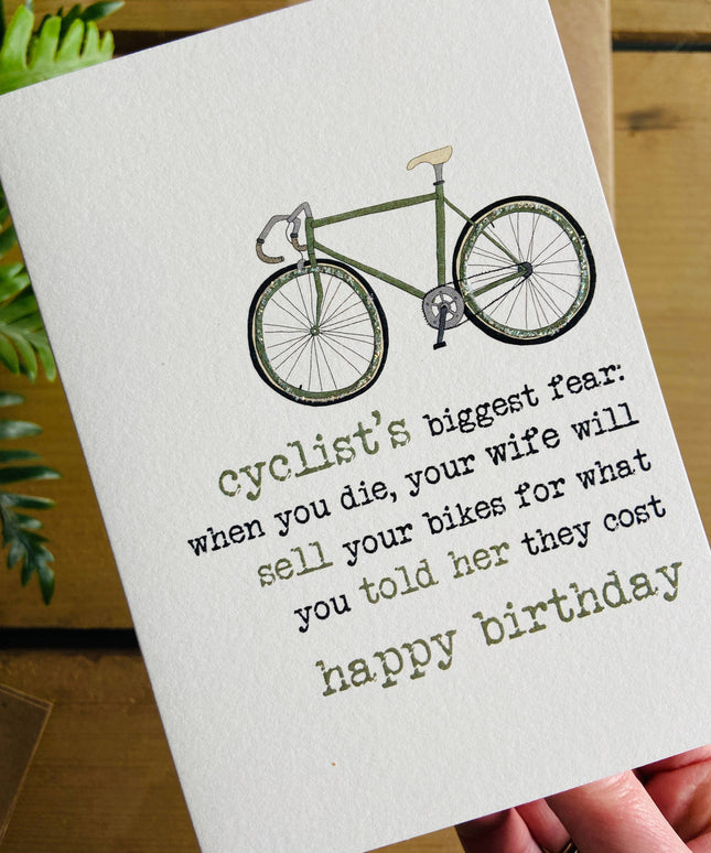 Cyclists Biggest Fear - Humorous Greetings Card