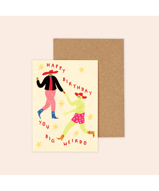 Big Weirdo Birthday Card | Funny Card With Alien And Cowboy
