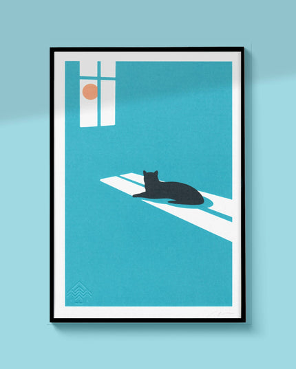 Sunbather, Cat Print, A4 Screenprint