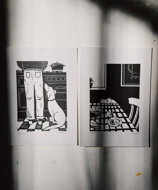Sous Chef Risograph Print - A5 print - dog kitchen art