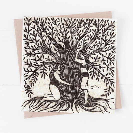 Nature Lovers Greeting Card **tree hug, forest, folklore, hippy**
