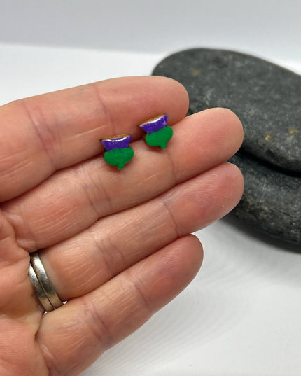Hand Painted Scottish Thistle STUD Earrings