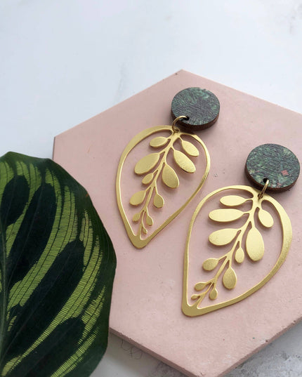 Gold Calathea Makoyana Drop Studs