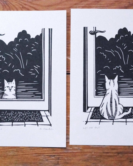 Let Me In - Risograph A5 print - Cat Door art