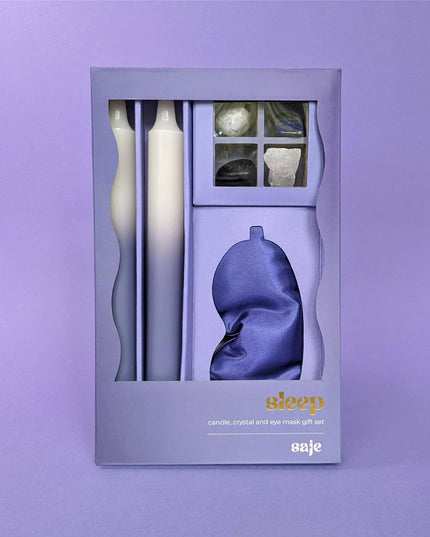 Saje Sleep Candle, Crystal & Eye Mask Set - Includes Two Candles and Four Crystal Stones