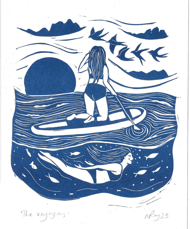 The PADDLE BOARDING Riso Print *paddleboarding, swim, outdoors, sea*