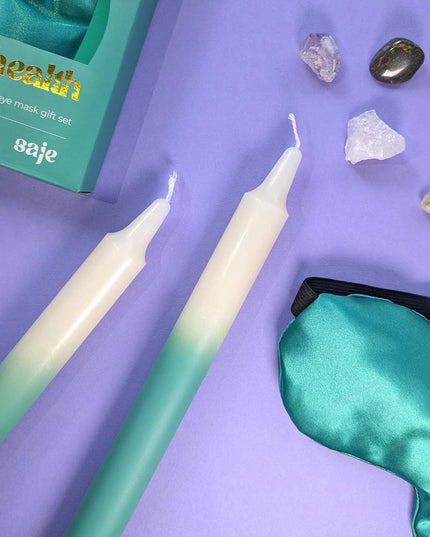 Saje Health Candle, Crystal & Eye Mask Set - Includes Two Candles and Four Crystal Stones