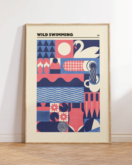 Wild Swimming Adventure | Modern-Retro Geometric Art Print